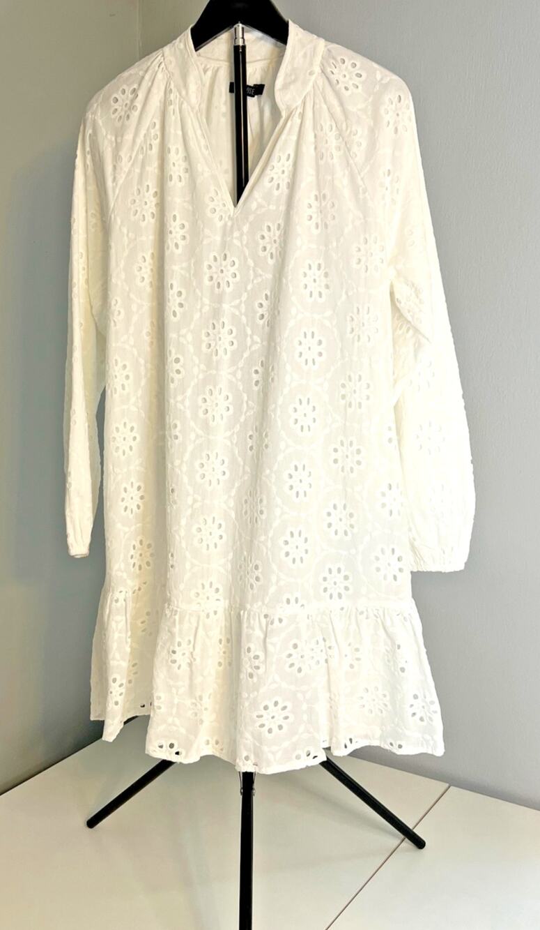 Women's White and Cream Dress, medium 100% cotton Boho with Silver Accents